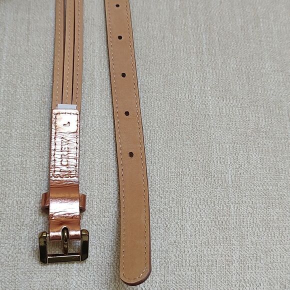 J. Crew Skinny Metallic Copper Leather Belt Square Brass Tone Buckle Size Large - Picture 7 of 10